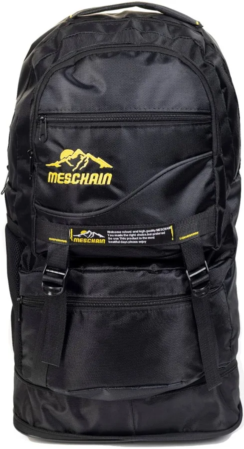 MESCHAIN 65 LT Su Geçirmez Kumaş Trekking Yarı Dağcı Seyahat Avcı Kampçı Bisiklet Yürüyüş Sırt Çanta (Siyah)